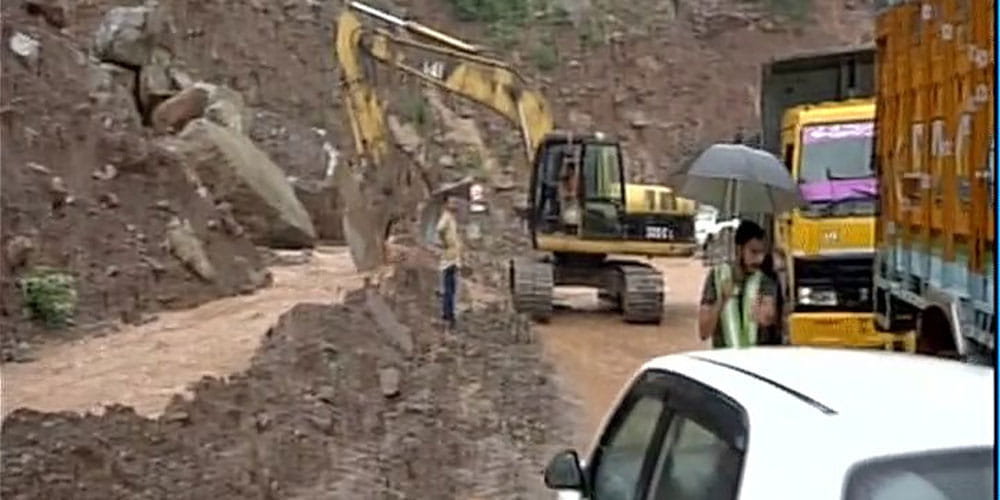Jammu-Srinagar National Highway blocked due to landslide after overnight heavy rainfall 