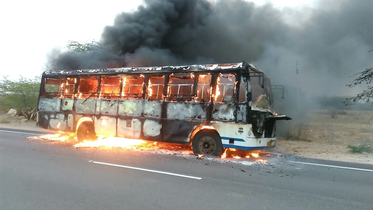 fire broke out in a roadways bus in jodhpur no casualty reported 