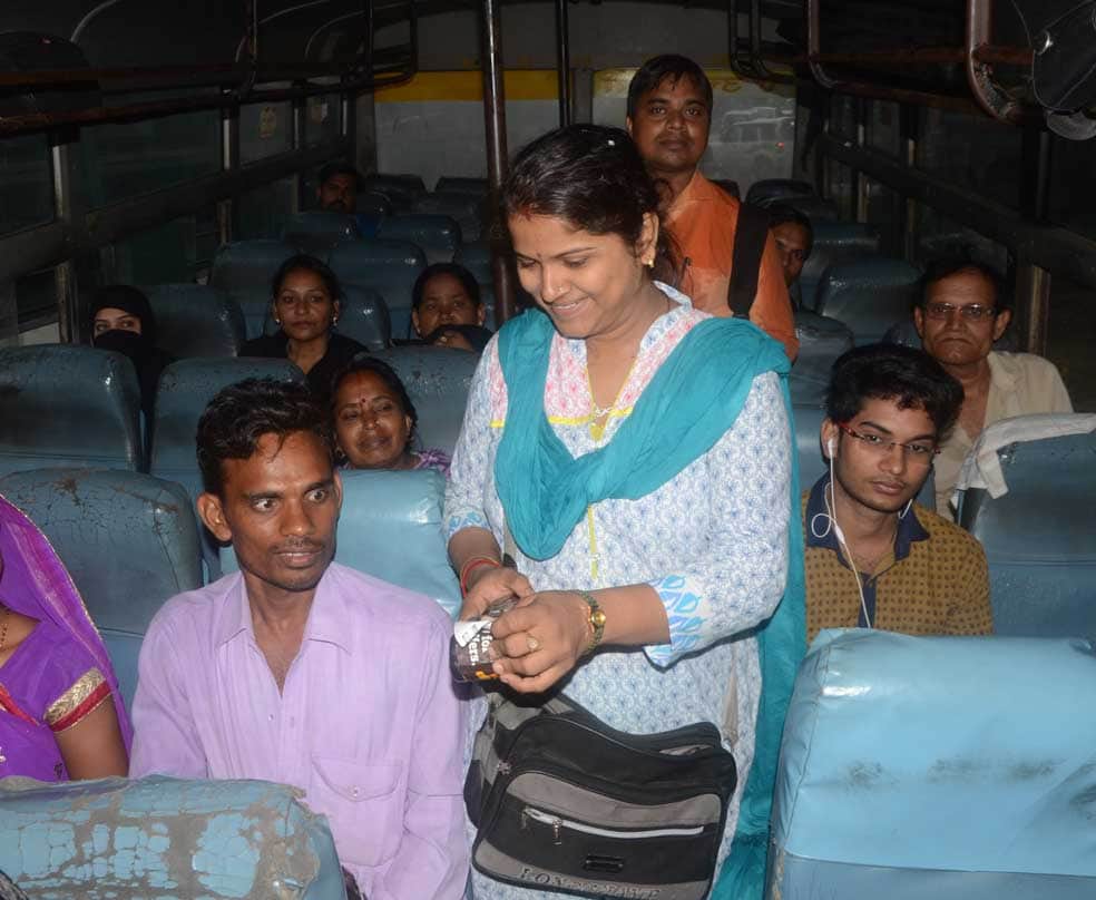 lady conductor in UP roadways bus