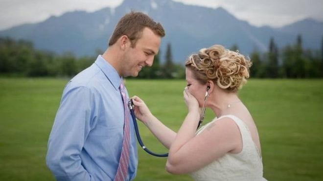 Married bride, meeting with her passing son