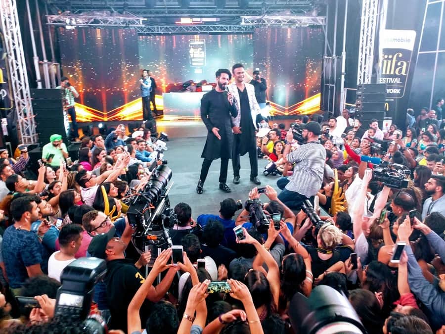 bollywood stars shahid kapoor and gulshan grover on  the stage of IIFA 2017 in new york 