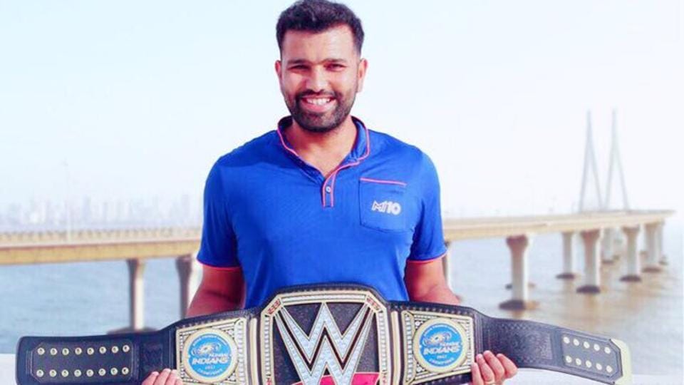 triple h sends customised wwe belt to mumbai indians, rohit sharma recived it