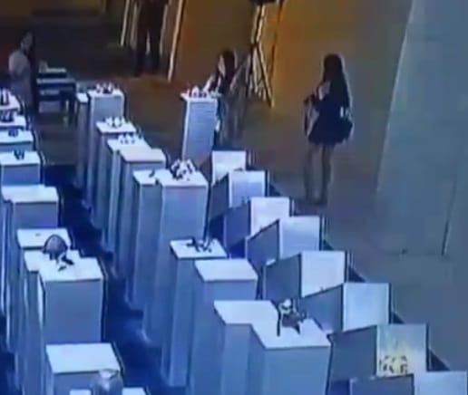 Women breaks art worth crores while taking selfie a 14th factory exhibition in the USA