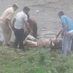 नदी से मीणा के शव को निकालते गोताखोर व पुलिस