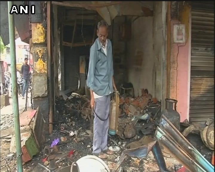 Fire after a cylinder blast at a bakery in Chennai's Kodungaiyur