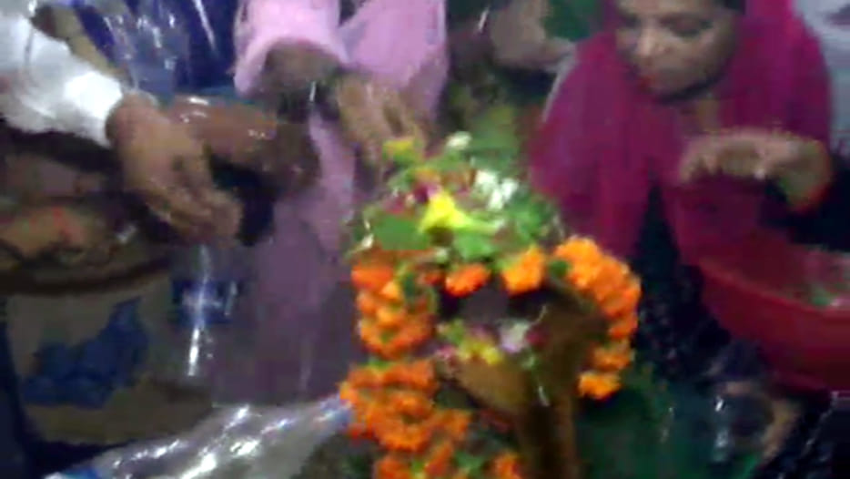 Worship of Shiva with mineral water