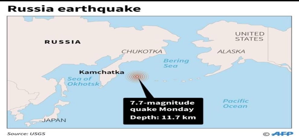 powerful earthquake of magnitude 7.8 struck in Russia