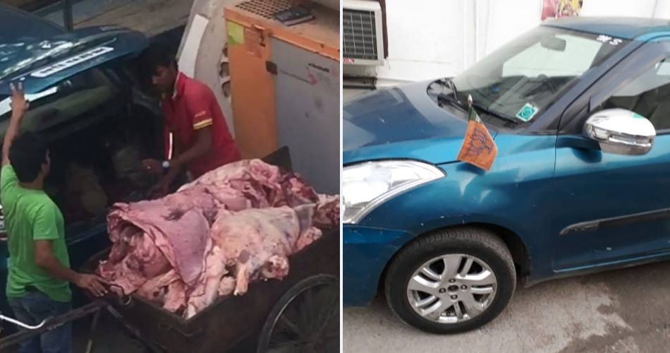 bjp party flag on Meat dealer car at panipat