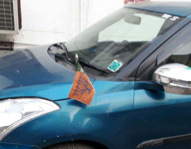 bjp party flag on Meat dealer car at panipat