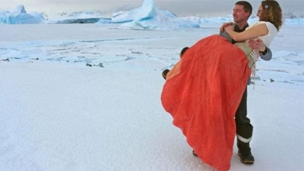  One of the world's most secluded places to marry in Antarctic first bride and groom