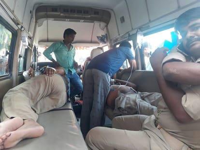 police vehicle hit by a truck in early morning hours In bahraich