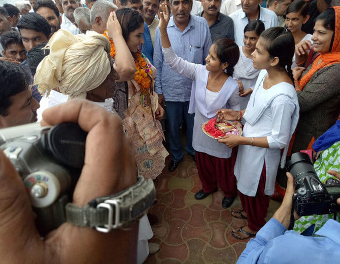 khali student wwe wrestler kavita dalal warm welcome at village
