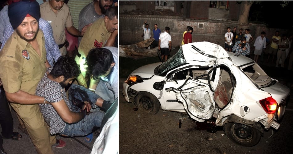 big accident in chandigarh late night, 2 injured