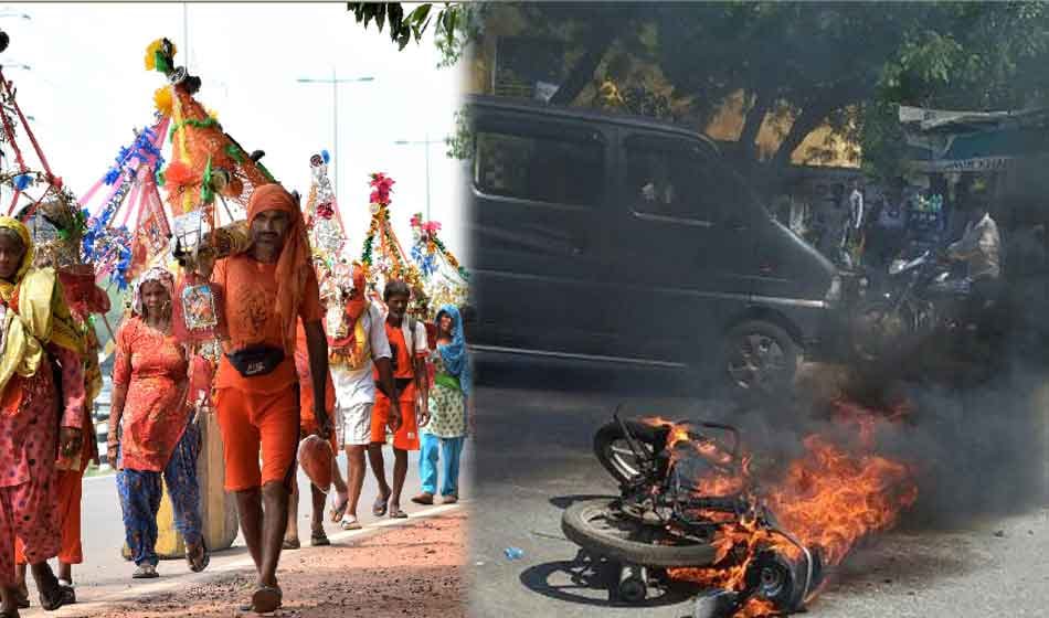 kanwariya burnt bike in gurugram after hit in gurugram