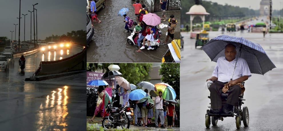 heavy rain and water logging in delhi ncr causes traffic jam on roads