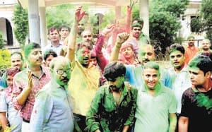 Students played Holi, extracted victory march