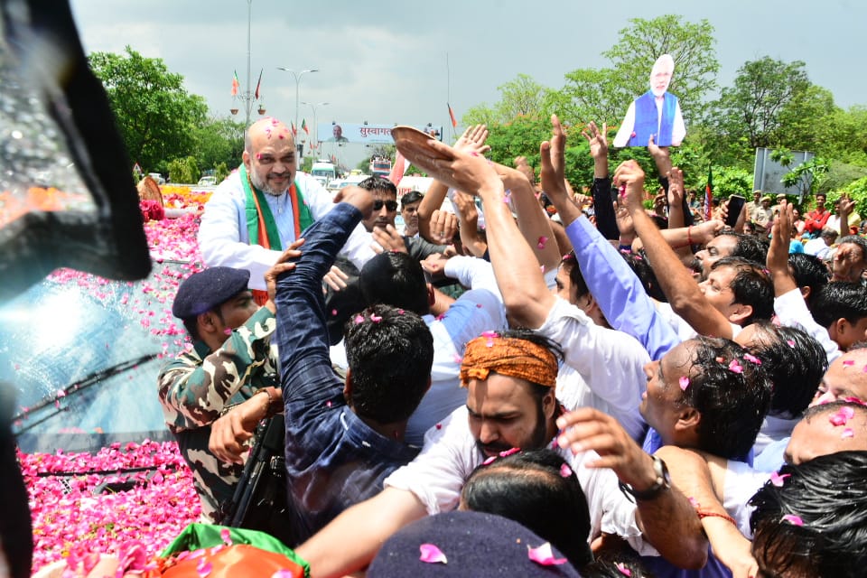 welcome of amit shah in jaipur
