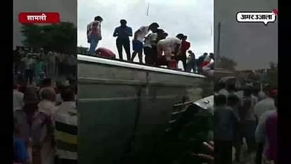 TWO PERSONS DIED DUE TO COLLISION BETWEEN  BUS AND TRACTOR TROLLY IN SHAMLI