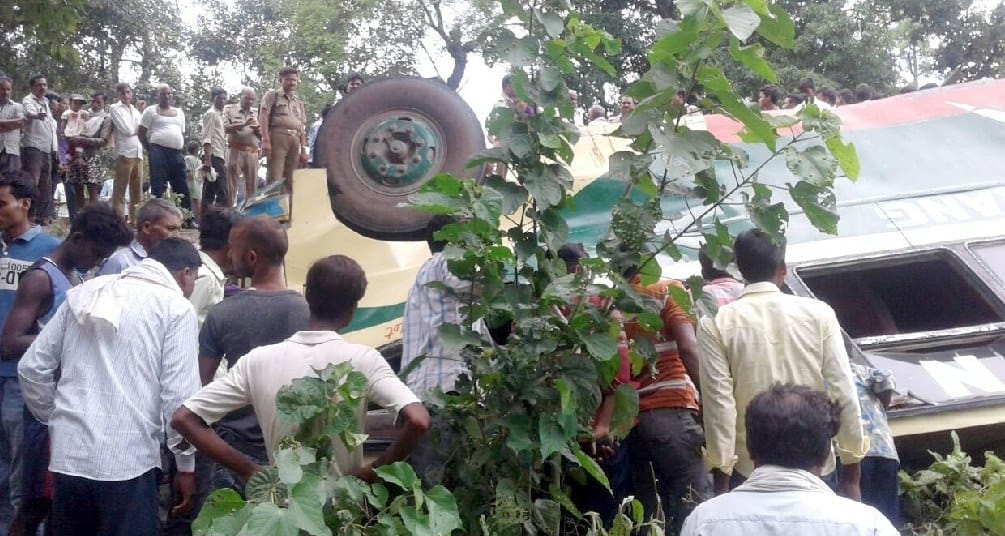 Private bus overturned teacher Killed, many passengers injured
