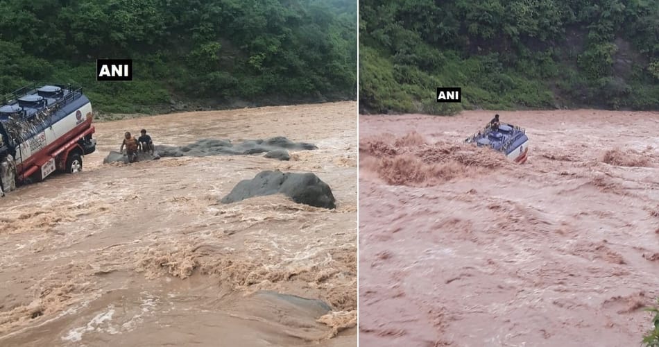 bridge flows in flood at pithoragarh