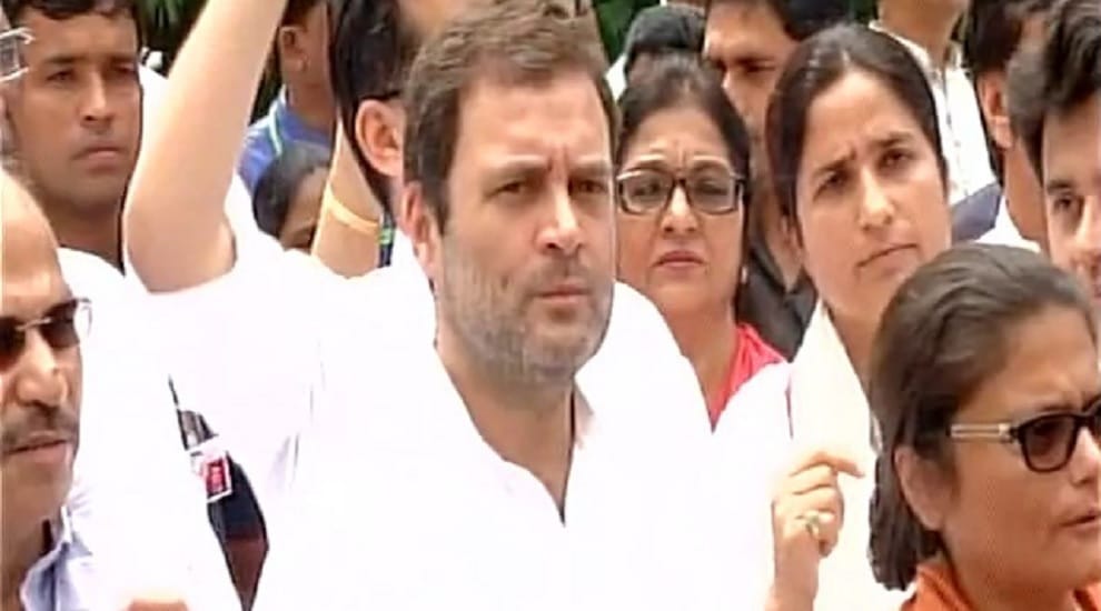 Opposition leaders gather inside Parliament to protest against suspension of 6 LS MP's