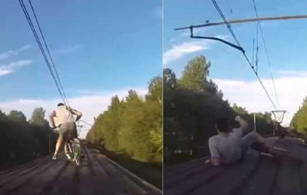 Watch viral video of 2 boys driving bycycle on   rooftop of moving train