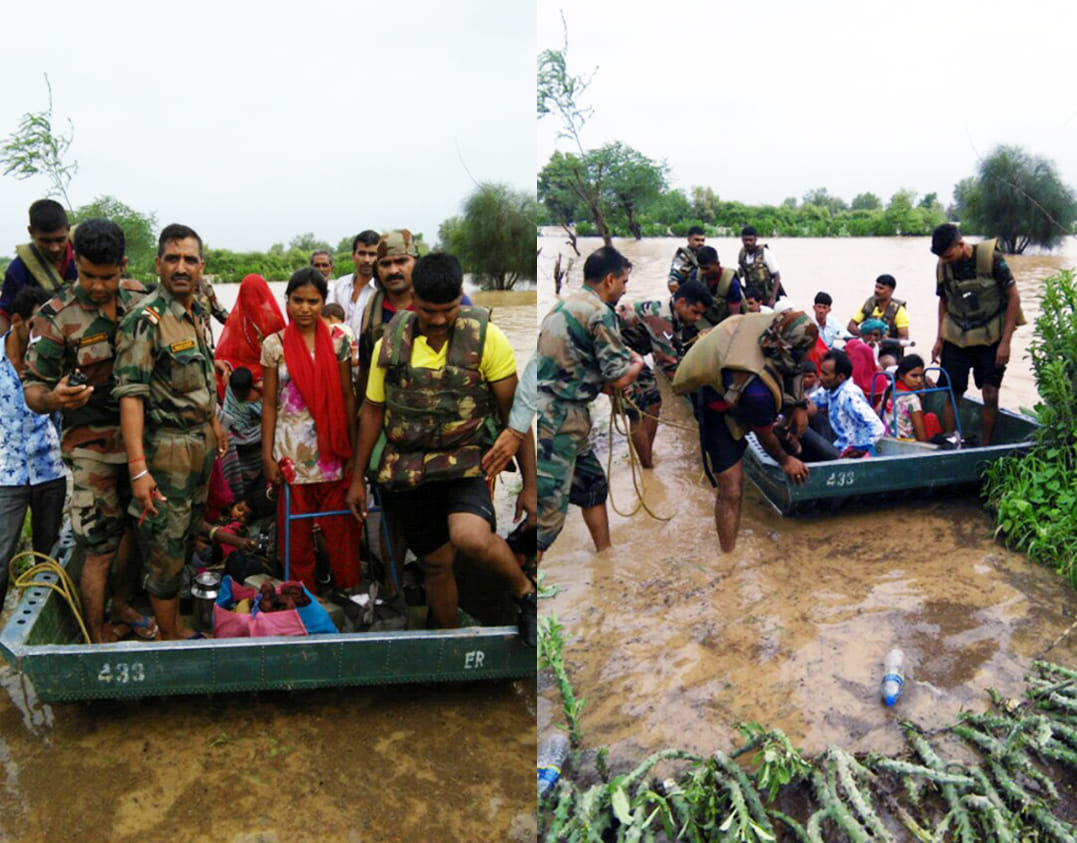 army doing rescue in flood affected area in rajasthan