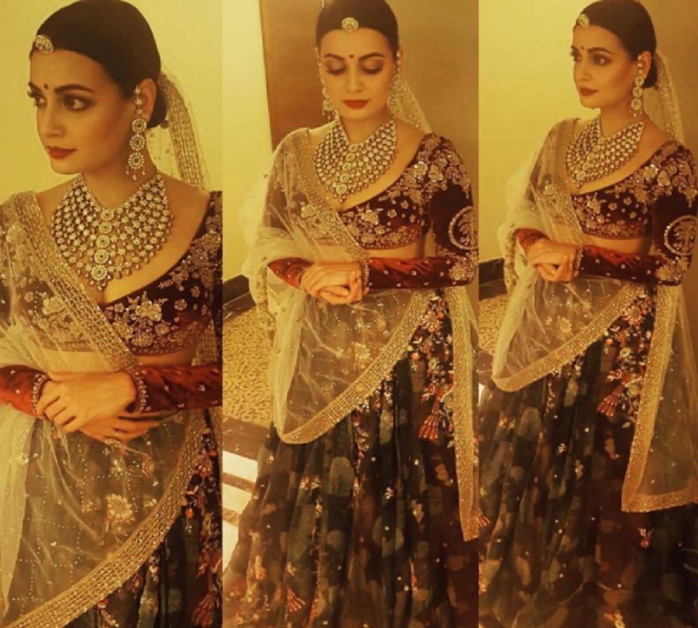 Dia Mirza walked the ramp for designer Anju Modi at ICW 2017 