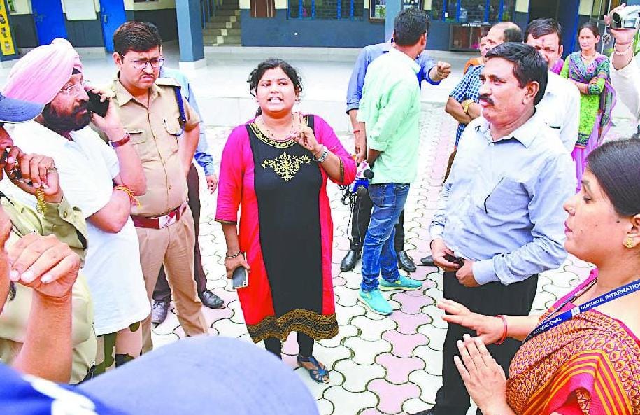 Two teachers protested at school