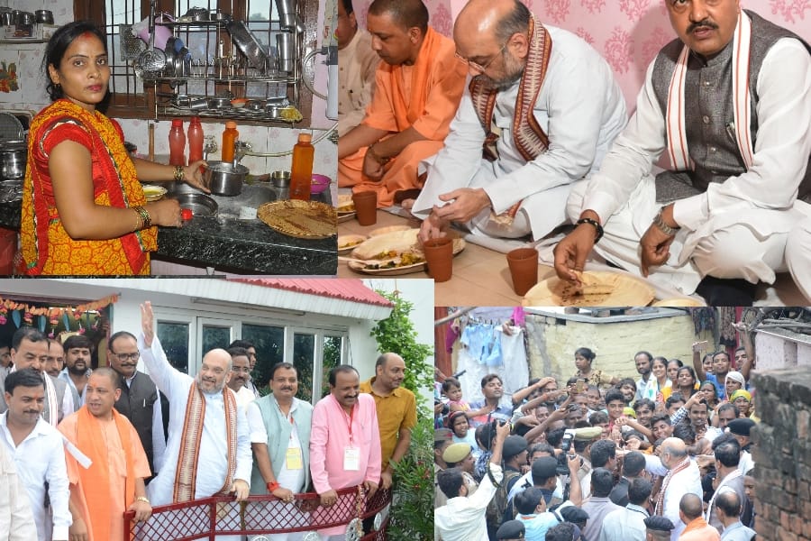 amit shah takes lunch at BJP workers home.