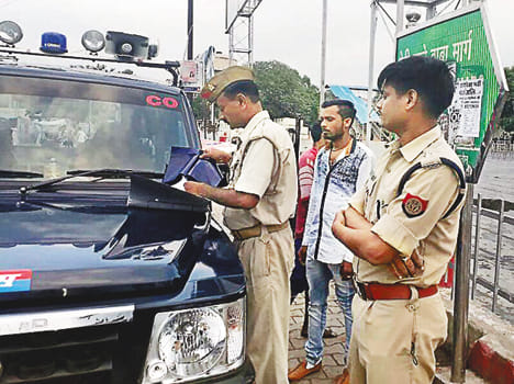 If the police were tough then the helmet appeared on the head