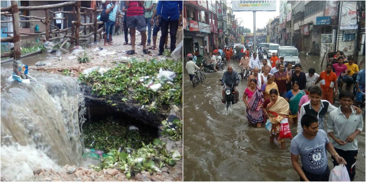 Heavy rain in Varanasi, the water on each side is water