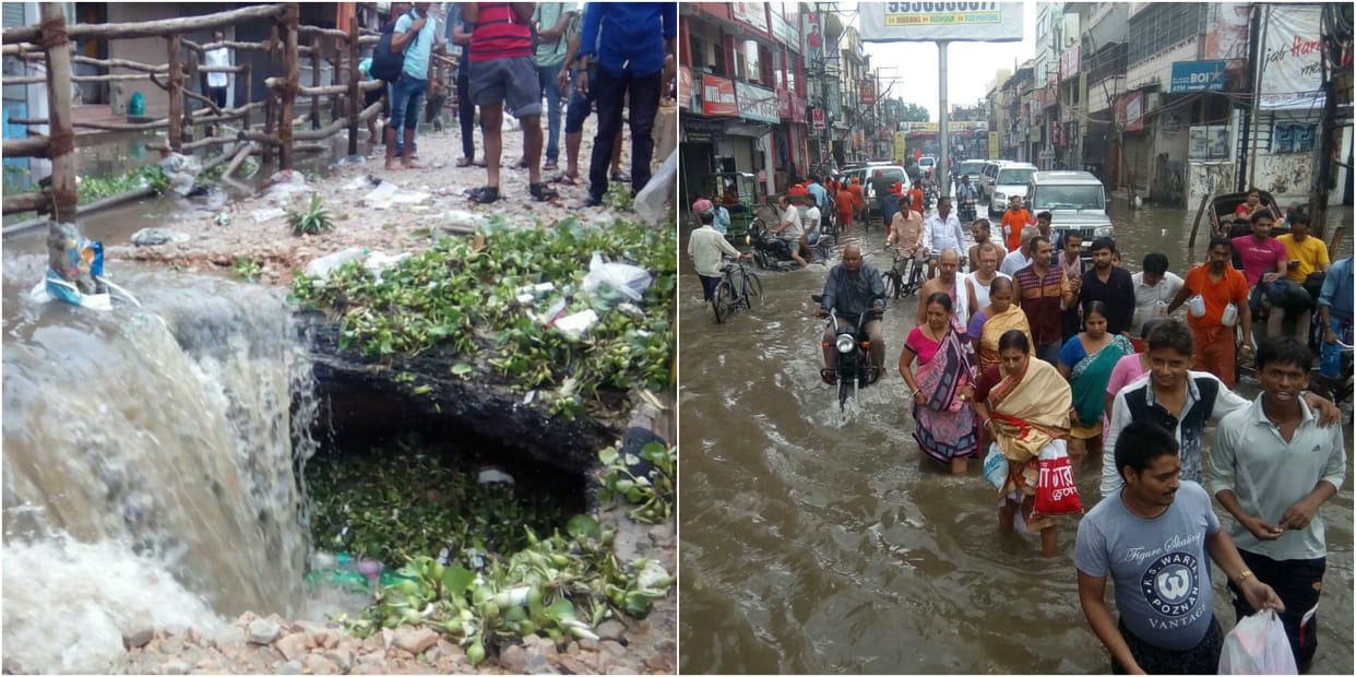 Heavy rain in Varanasi, the water on each side is water