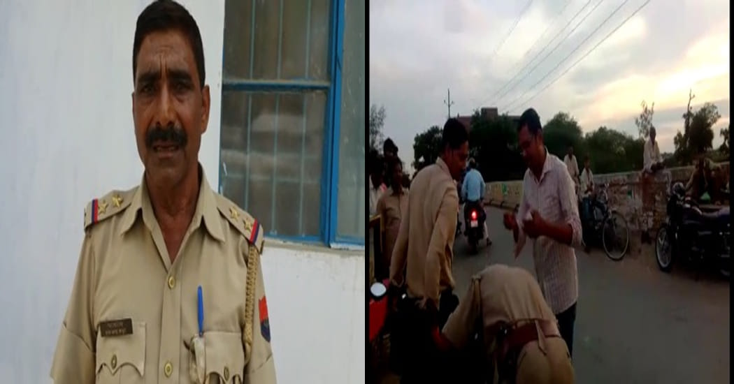 police inspector head down in bjp leaders feet after clash
