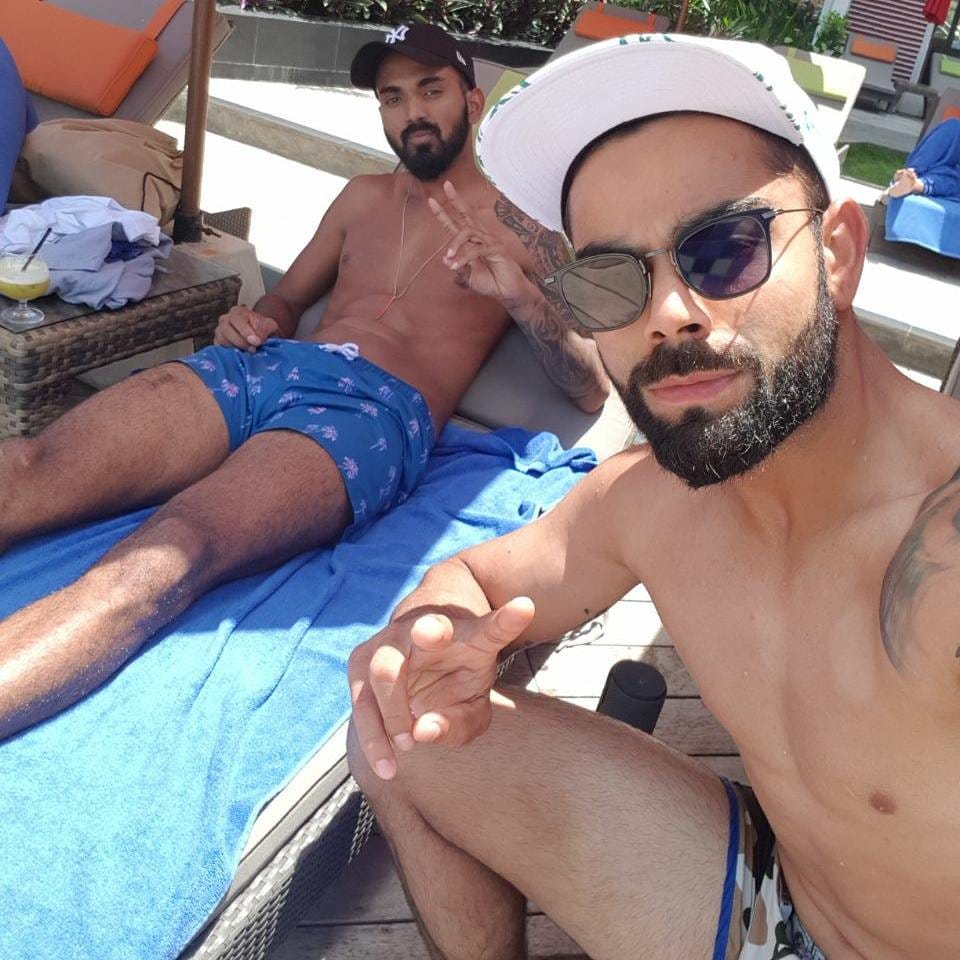 virat kohli chill out at pool with rahul and pandya