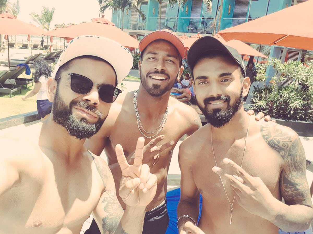 virat kohli chill out at pool with rahul and pandya