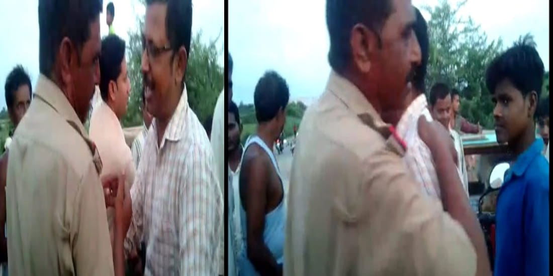 police inspector head down in bjp leaders feet after clash