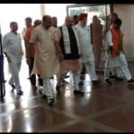 modi cabinet reshuffle: amit shah in bjp parliamentary party meeting in parliament library building