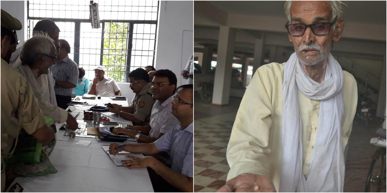 SDM of azamgarh misbehave with senior citizen in front od DM
