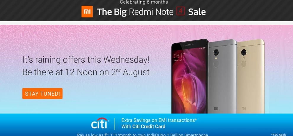 Xiaomi Redmi Note 4 goes to sale via flipkart big sale