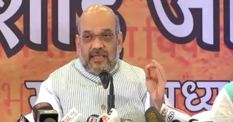 Amit Shah addressing press conference in Rohtak, Haryana.