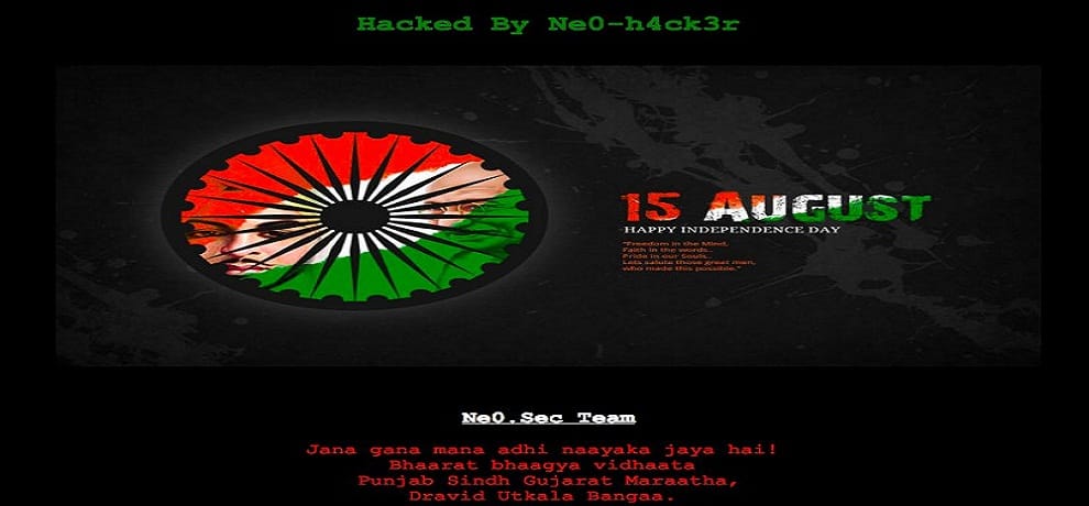 Pakistan government website hacked by Neo Hackers, posted Indian National Anthem on it