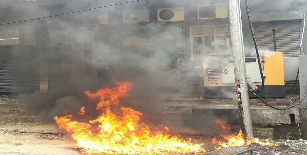 A huge fire broke out in the transformer placed outside the bank