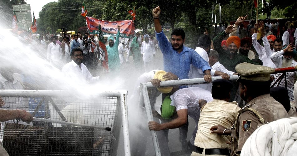 water cannon on protesters, chandigarh news