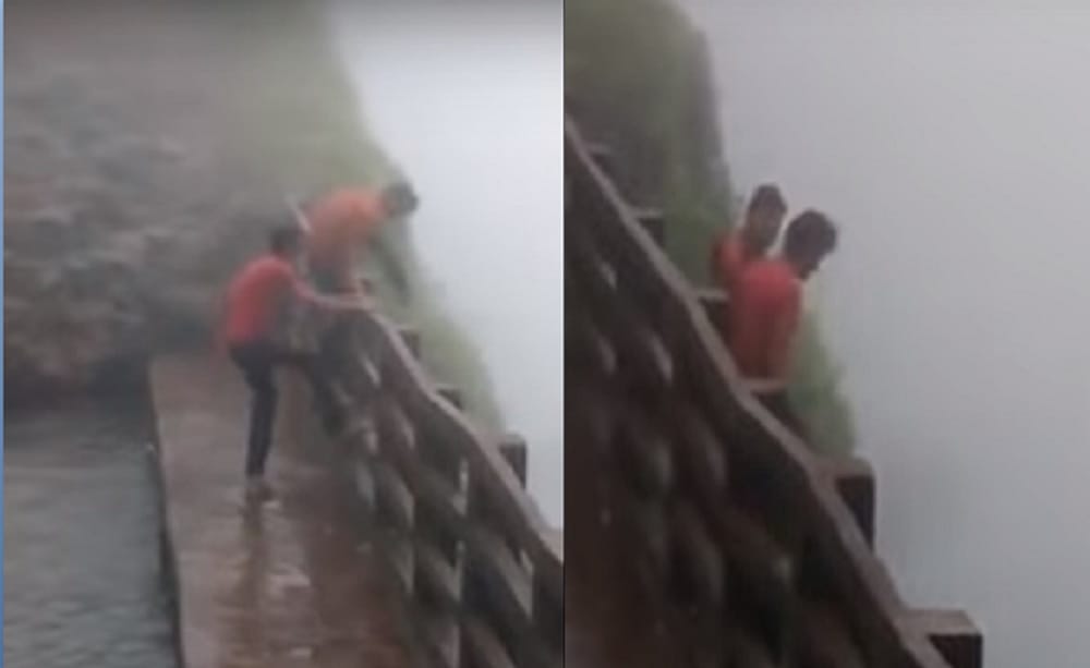 Two men fell into valley at amboli ghat in maharashtra while friends keep recording the incidence