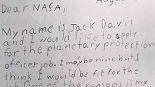 nine year old kid job application for Planetary Protection Officer at NASA