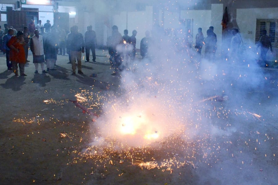 BJP supporters celebrate victory of vaikaiya naidu.