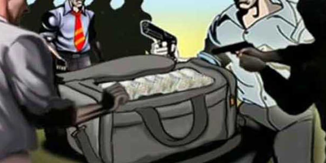 looted millions in front of police station