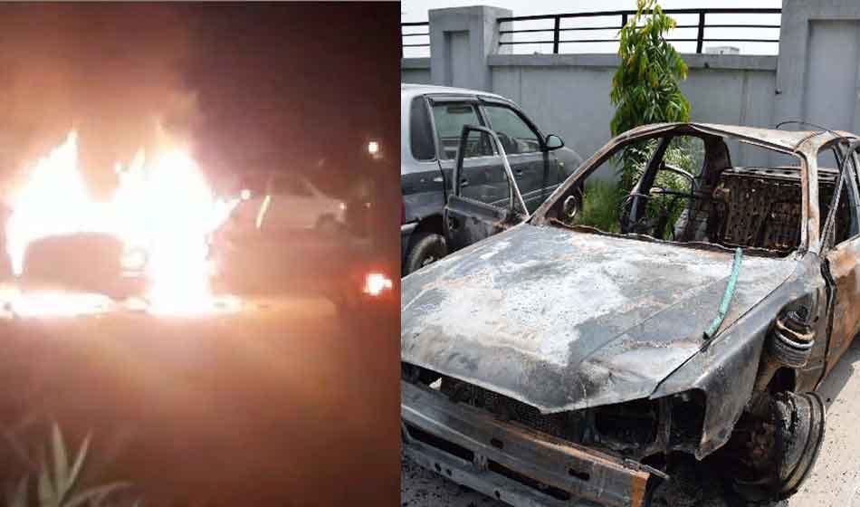 woman abducted and ride hours in delhi crowed burnt the car