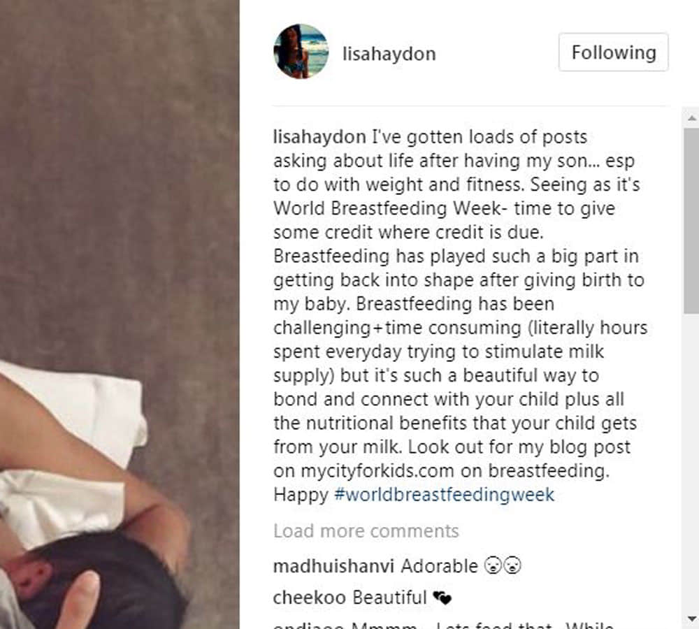 breastfeeding helped Lisa Haydon get back in shape actress share her photo on social media